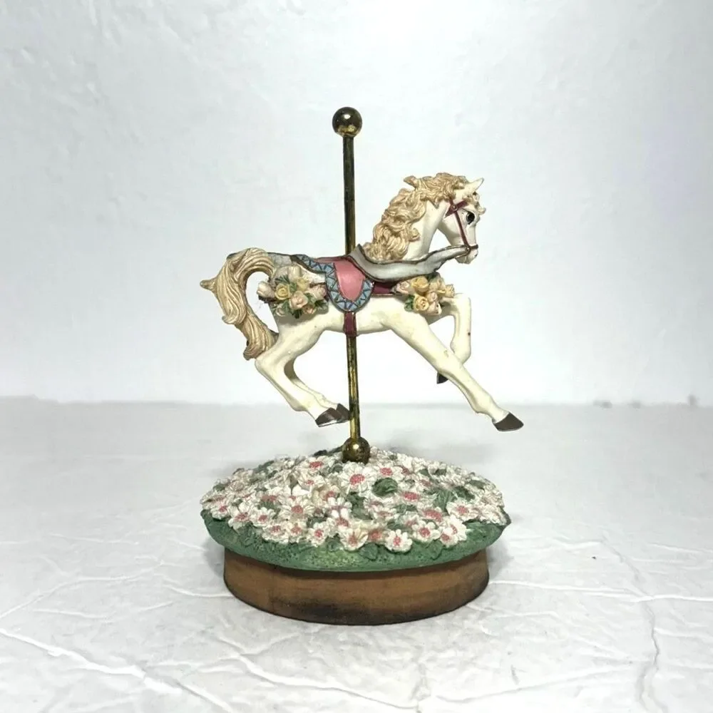 Vintage Our America Candle Jar Topper Carousel Horse w/ Flowers Decor Pony White